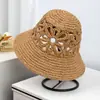 Chapéu de Palha Tecido à Mão com Renda Floral para Mulheres, Chapéu de Sol para Circunferência Craniana Grande, Faz o Rosto Parecer Menor, Respirável, Chapéu de Palha Dobrável Estilo Pescador