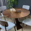 Mesa de Comedor Redonda Retro de Madera Maciza con Encimera de Pizarra para Hogar Apartamento Pequeño Blanco Puro Color Nogal Mesa Redonda Delgada Estilo Mid-Century Simple