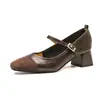 875-2 temperamento retrô quadrado pequeno salto grosso sapatos Mary Jane feminino fivela 2024 novo Joker salto alto