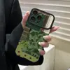 Capa de Couro Patchwork Verde de Nicho com Janela Grande para iPhone 16, Adequada para iPhone 17 Pro Max e iPhone 15