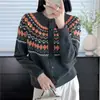 Abrigo Suéter Jacquard Fair Isle para Mujer Primavera Otoño 2026 Nuevo Retro Grueso Tejido Cardigan Holgado Casual Superior