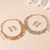 Conjunto de 2 piezas de pendientes con borlas rectangulares con incrustaciones de diamantes europeos y americanos, collar ligero de lujo de alta clase con temperamento de nicho y clavícula para mujer