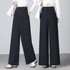 Pantalones de traje de mujer hechos a medida con un diseño único para primavera y otoño, con un estilo holgado y casual, cintura alta y un efecto de caída para figuras petite.
