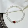Pulsera de Plata de Ley S925 Perla Shijia Ágata Rojo Natural Cuentas Cilíndricas Pulsera de Cuenta Calabaza Animal del Año Simple Joyería para Mujer