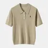 Top de punto de manga corta 100% lana merino fina para mujer, estilo nuevo, cuello polo, tejido de ochos, color liso, bordado, adelgazante, primavera, otoño