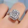 Cao Shi Anillo Exquisito de Circonita con Diamantes Completos, Más Vendido en Amazon, Venta al Por Mayor de Fábrica, Anillo de Cobre Plateado para Mujer