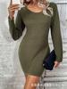 Amazon Transfronterizo Adelgazante Color Sólido Cuello Redondo Vestido Espalda Descubierta Lazo Sexy Manga Larga Falda Tejida para Mujer
