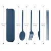 Conjunto Portátil de Talheres de Palha de Trigo com Quatro Peças para Estudantes Viajantes Colher, Faca, Garfo e Hashis Portáteis Coreanos