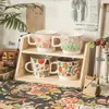 Caja de Almacenamiento de Madera Gabinete Multicapa Escritorio Cosméticos Escritorio de Oficina Estante para Tazas Gran Capacidad Oblicuo Tres Capas