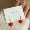 Pendientes de Manzana Roja Navideña Serie Otoño e Invierno para Mujer, Aguja de Plata, Diseño Dulce y Exquisito, Pendientes de Borla con Ambiente Festivo