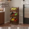 Prateleira de armazenamento de cozinha de madeira maciça multicamadas móvel de piso, cesta de lanches e frutas, prateleira de armazenamento multifuncional para casa para espaços estreitos