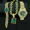 Collar Pulsera Reloj Set Colgante Rectangular de Piedra Preciosa Corazón de Océano Retro Regalo de Alta Gama para Hombres
