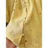 Camisa Redonda de Manga Corta con Bordado Pesado Estilo Coreano de Corazón Pequeño para Mujer, Blusa Elegante de Verano, Top Delgado de Algodón y Lino Súper Estiloso