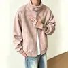 Jaqueta de Trabalho Tie-dye em Couro PU Estilo High Street Americano Masculina para Casal Gola Alta Jaqueta de Motociclista Jaqueta Bomber cleanfit