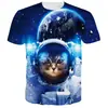 Roupa Esportiva Casual Transfronteiriça Gato Animal de Estimação Manga Curta Solta Casual Manga Curta Estampa 3D Masculina Gola Redonda Manga Curta