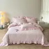 Conjunto de Cuatro Piezas Estilo Princesa Francesa de Algodón Lavado, Sábanas Ajustadas Frescas y Simples, Funda de Edredón, Corazón de Niña Cuatro Estaciones Ins