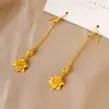 Nuevos Pendientes Dorados Arena para Mujer, Pendientes de Aleación de Cobre, Joyería Estilo Chino, Elegantes Regalos de Joyería, Pendientes de Flor de Calabaza