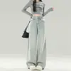 Jeans Feminino Azul Claro de Cintura Alta Wide Leg 2026 Tendência Versátil Novo Primavera/Outono Calças Largas Retas com Caimento