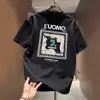 Camiseta de Verano Ins de Marca de Moda con Estampado de Letras para Hombres y Mujeres, Estilo Americano, Fresca y Casual, Versátil, Cuello Redondo, Manga Corta, Blanca