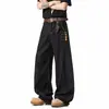 Jeans de Mezclilla Cruda Estilo Retro Americano de Pierna Ancha en A para Hombre, Pantalones Casuales Americanos de Pierna Recta con Botones para Verano