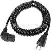 Cable de alimentación en espiral de 3 clavijas de resorte de potencia, NEMA 5-15P a IEC 320 C13 de 90 grados, cable de alimentación de repuesto