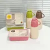 Conjunto de Lancheira Selada com Dois Compartimentos e Copo de Água de PP de Grau Alimentício para Estudantes e Trabalhadores de Escritório, com Garfo, Colher e Recipiente para Molho