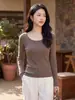 Suéter de tricô 100% lã Yangzi alemão, ponto 18, sem costura, gola redonda elegante slim-fit, top básico de manga longa afina a silhueta