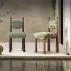 Silla de Comedor de Madera Maciza de Diseño Estilo Francés Vintage Lujo Ligero Gama Alta Creativa Wabi-Sabi para Comedor