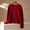 Cardigan de Lã Cashmere Tricotado com Borda Enrolada e Gola Redonda, Manga Longa, Cor Sólida, Suéter de Lã Escovada Feminino, Novo para Outono/Inverno 2026