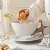 Juego de Plato y Tazón de Cerámica, Plato de Cena, Vajilla, Plato, Tazón de Arroz, Tazón para Pescado, Relieve Estilo Francés, Regalo de Inauguración, Fresa