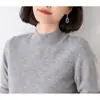 Suéter de cuello medio para mujer 2026 Primavera y Otoño Nuevo Suéter Holgado Estilo Básico Camiseta de punto de manga larga para mujer
