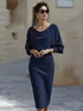 2026 Plataforma Independiente Europeo y Americano Transfronterizo Amazon Moda Cuello Oscilante Mangas de Murciélago Caídas Vestido de Longitud Media Ropa para Mujer