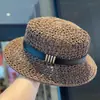 Estilo Old Money Retro Calado de Copa Plana Sombrero de Sol de Verano para Vacaciones en la Playa Protección Solar para Mujer Sombrero de Paja