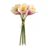 Flor Artificial Amarilis Adornos de Decoración para el Hogar Sala de Estar 5 Ramos Artificiales Atados a Mano Flores Falsas Tacto PU Clivia Roja