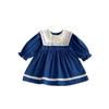 Vestido para Niña con Solapa Grande y Bordado, Estilo Coreano Vestido de Encaje Princesa para Niñas de 1 a 8 Años, Vestido de Ropa Infantil de Otoño