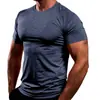 Camisetas de verano para hombre de cuello redondo, transpirables, talla europea de Amazon, camiseta deportiva informal de color liso, corte ajustado para hombre