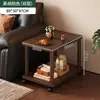Mesa Pequena Móvel para Apartamentos Pequenos, Estilo Vintage Simples de Nogueira Preta Rack Quadrado de Armazenamento de Camada Dupla ao Lado do Sofá