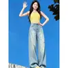Jeans Azules Claros de Pierna Ancha para Mujer, Nuevo Estilo Otoño 2026, Diseño Desgastado, Corte Holgado, Adelgazante, Pantalones Rectos Caídos de Largo Completo