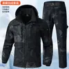 Traje de camuflaje con forro polar para otoño e invierno para hombre con capucha desmontable, chaqueta de trabajo exterior resistente al agua