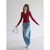Camada base de tricô com gola polo estilo francês e mangas compridas para mulheres, coleção de outono 2026, peça íntima sofisticada, top justo com decote V