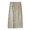 Nueva Falda Jacquard de Estilo Chino para Mujer Diseño de Mujer Nicho Hebilla Retro Dividida de Longitud Media Cintura Alta Falda de Corte A