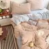 Ins cor sólida simples duas cores veludo de leite conjunto de quatro peças A-class blogueira luxo leve coração de menina dopamina fronha de veludo de leite
