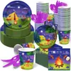 Mm122 Set de Vajilla para Fiesta de Campamento al Aire Libre para 8 Personas, Set de Cuatro Piezas con Platos de Papel, Servilletas de Papel y Vasos de Papel