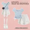 Conjunto de Dos Piezas de Verano Nuevo 2026 Estilo Coreano para Niñas: Top con Parches de Mariposas y Pantalones de Pierna Ancha, Atuendo de Moda