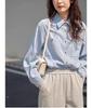 Camisa Polo de Estilo Coreano para Mujer de Primavera, Nuevo Modelo 2026, Azul Leche, Cuello de Solapa Elegante, Camisa de Alta Gama para Viajar al Trabajo
