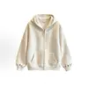 Sudadera con capucha bordada floral de otoño e invierno para mujer, chaqueta casual gris suelta con cremallera y estampado floral