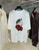 DestacadoCorriste 26 Nuevo Estilo Primavera/Verano Algodón Lino Sensación de Piel Lavado con Enzimas de Aire Camiseta de Manga Corta con Estampado de Cerezas