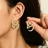 Pendientes Transfronterizos de Estilo Europeo y Americano, Diseño Geométrico Doble G con Incrustación de Diamante, Pendientes de Alta Gama, Accesorios de Oreja Versátiles de Nicho al por Mayor