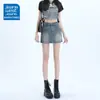 Saia Curta Jeans Azul Claro para Mulheres, Tendência de Verão Nova Cintura Alta Anti-Exposição Linha A Bodycon para Figuras Baixas