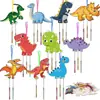 Juego de Carrillones de Viento de Dinosaurio para Niños Carrillón de Viento de Dinosaurio Manualidades de Madera Pintada DIY Adecuado para Decoración del Hogar